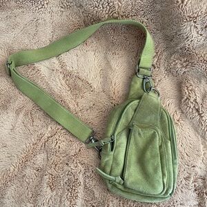 Free People Olive Green Canvas Crossbody Sling Bag